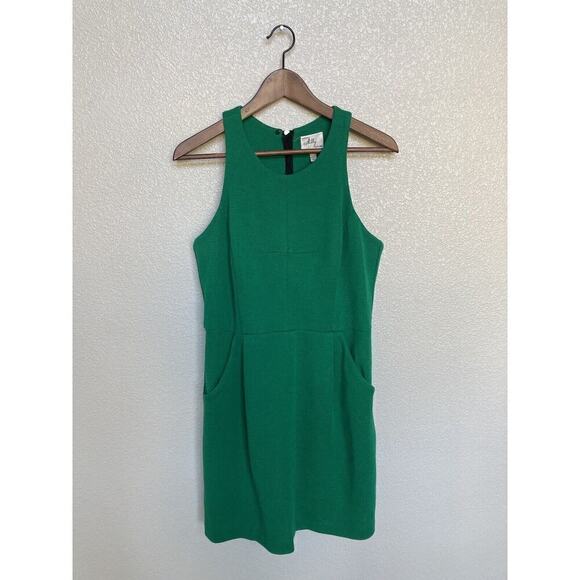 Milly Of New York Green Wool Sheath Dress Size M Sleeveless Pockets Kelly Green - Picture 1 of 7